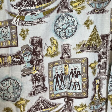 1940's curtains with repeating Egyptian print