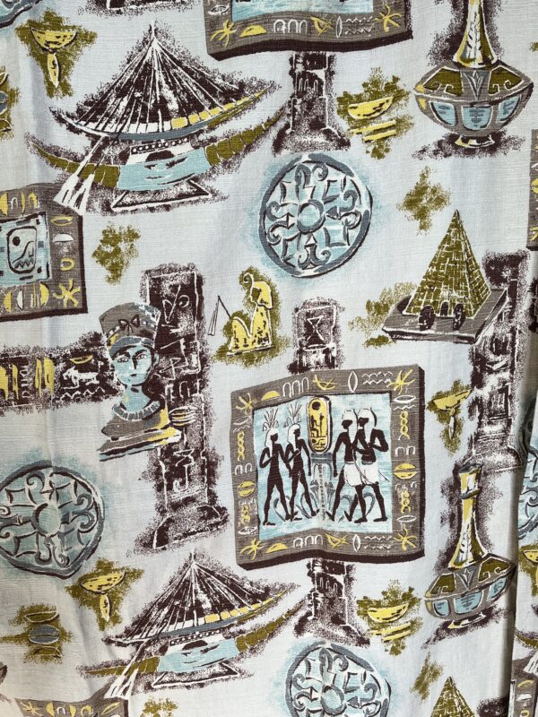 1940's curtains with repeating Egyptian print