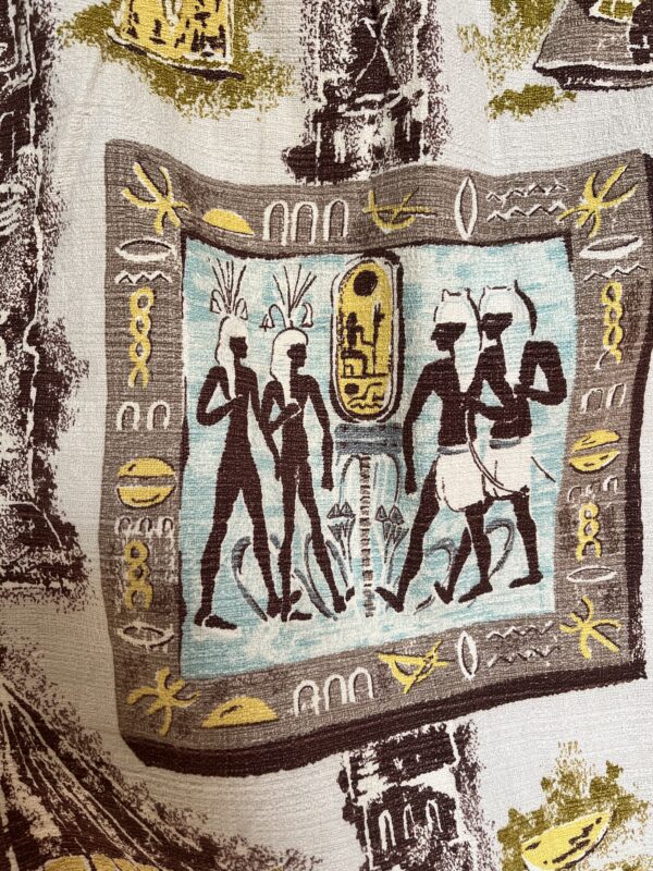 1940's curtains with repeating Egyptian print