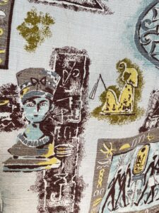 1940's curtains with repeating Egyptian print