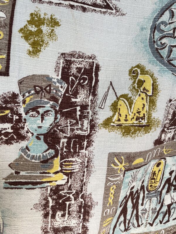 1940's curtains with repeating Egyptian print