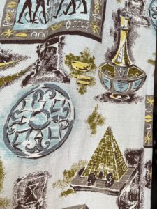 1940's curtains with repeating Egyptian print