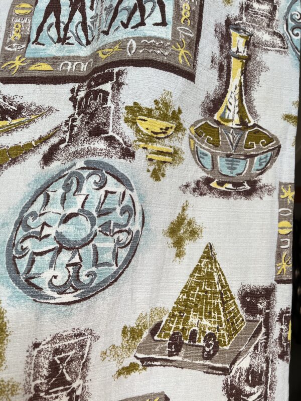 1940's curtains with repeating Egyptian print