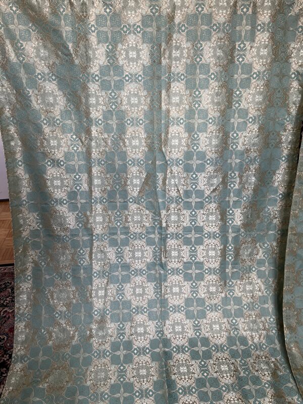 vintage curtains with gold green jacquard pattern