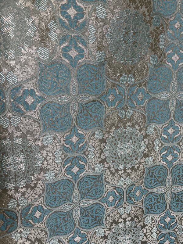 vintage curtains with gold green jacquard pattern