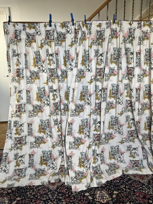 vintage curtains with repeating print tropical floral tiles
