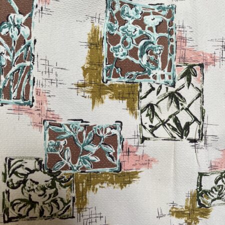 vintage curtains with repeating print tropical floral tiles