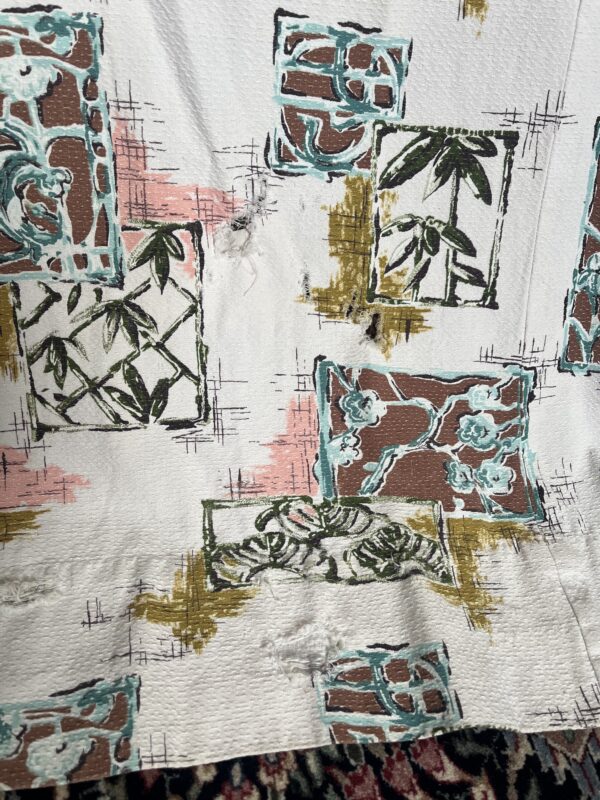 vintage curtains with repeating print tropical floral tiles